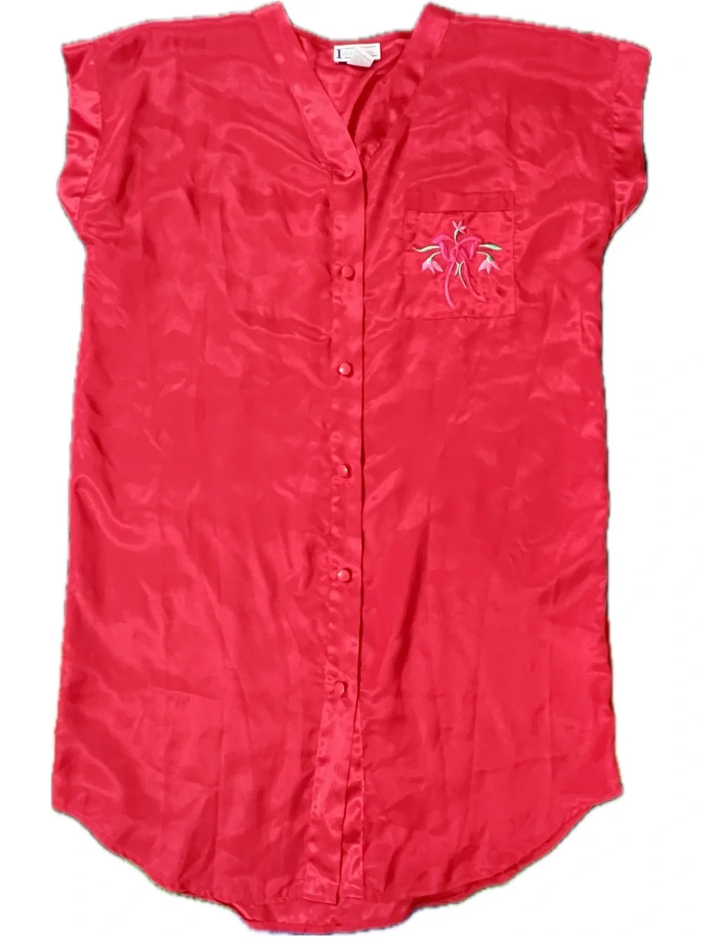vintage Inhibitions retro red nightshirt embroidered pocket US women’s large